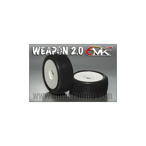 6Mik "Weapon 2.0" Tyres glued on rims - Blue compound (pair) White Rims