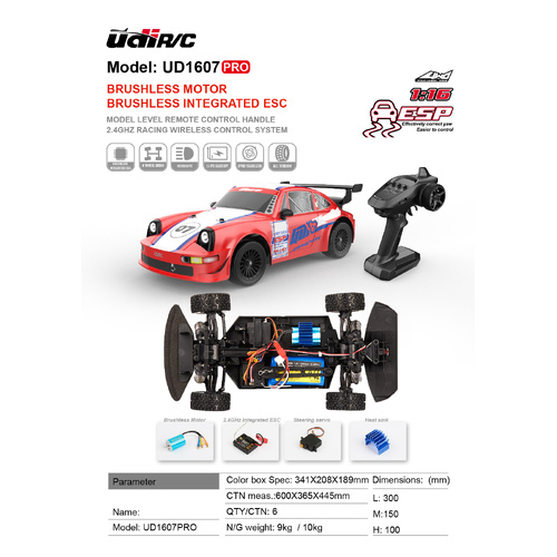 UDI RC 1/ 16 Brushless 2.4G High Speed On-Road Car - UDI-UD1607-PRO