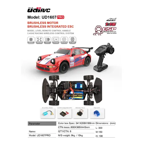 UDI RC 1/ 16 Brushless 2.4G High Speed On-Road Car - UDI-UD1607-PRO