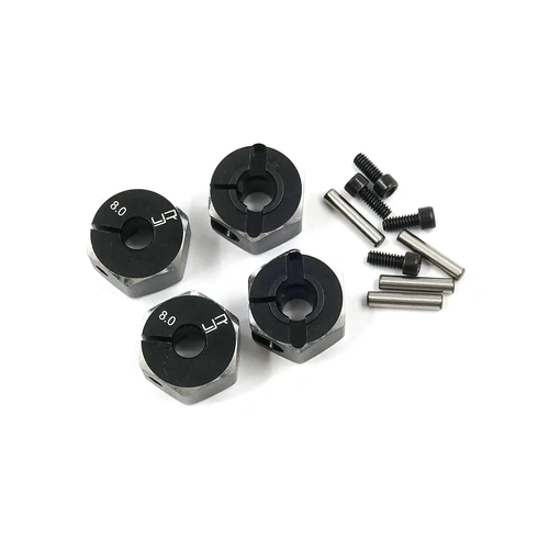 Yeah Racing Black Aluminium 12x8mm Wheel Hexes 4Pcs w/ Screw Pins & Set Screws