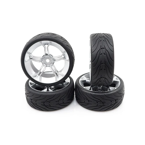 Yeah Racing 1.9" (+3mm Off-Set) Spec T On Road Tyres on Silver MS Rims - Wheels 4Pcs