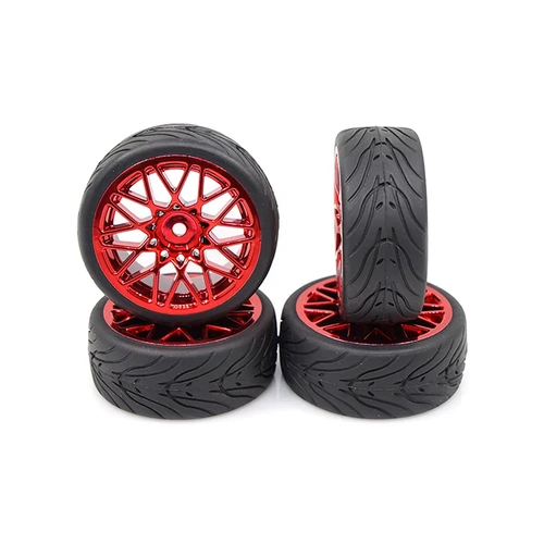 Yeah Racing 1.9" (+3mm Off-Set) Spec T On Road Tyres on Red Mesh Rims - Wheels 4Pcs
