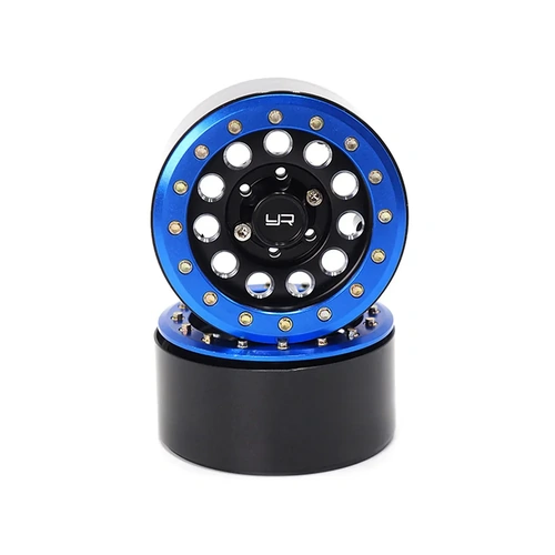 Yeah Racing Black Aluminium 1.9" F-RG Rims 2Pcs w/ Blue Beadlocks & Black 12mm Hex Hub