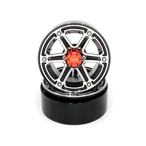 Yeah Racing Black/Silver Aluminium 2.2" 6 Spoke Beadlock Rims 2Pcs w/ Black 12mm Hex Hub