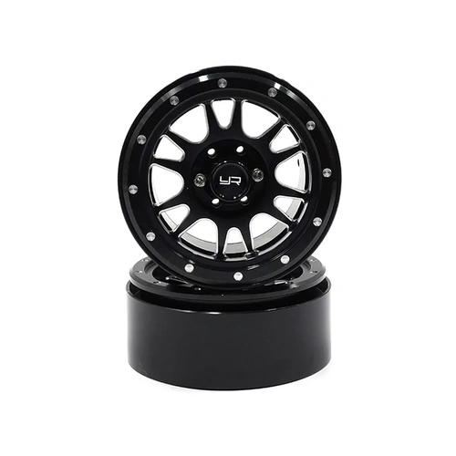 Yeah Racing Black Aluminium 2.2" 12 Spoke Beadlock Rims 2Pcs w/ Black 12mm Hex Hub