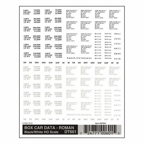 Woodland Scenics Box Car Data - Roman Blk/Wht