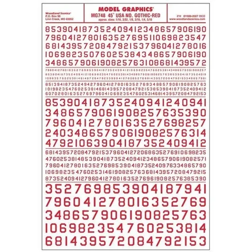 Woodland Scenics 45°Usa Gothic Numbers Red Dt
