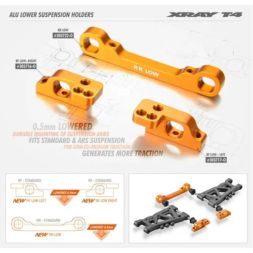 XRAY ALU LOWER 2-PIECE SUSPENSION HOLDER FOR ARS - LEFT - LOW - XY303717-O