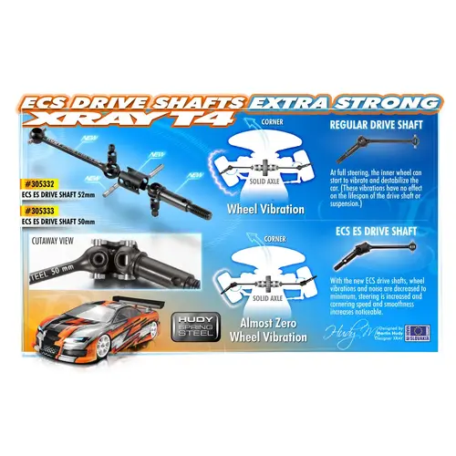 XRAY ECS ES (EXTRA STRONG) DRIVE SHAFT 52MM - HUDY SPRING STEEL. - XY305332