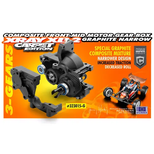 XRAY COMPOSITE FRONT-MID MOTOR GEAR BOX (3 GEARS) - GRAPHITE - NARROW - SET - XY323015-G