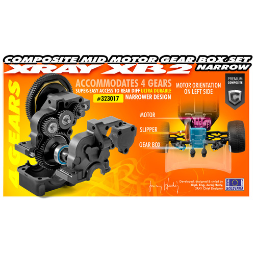 XRAY COMPOSITE MID MOTOR GEAR BOX (4 GEARS) - NARROW - SET - XY323017