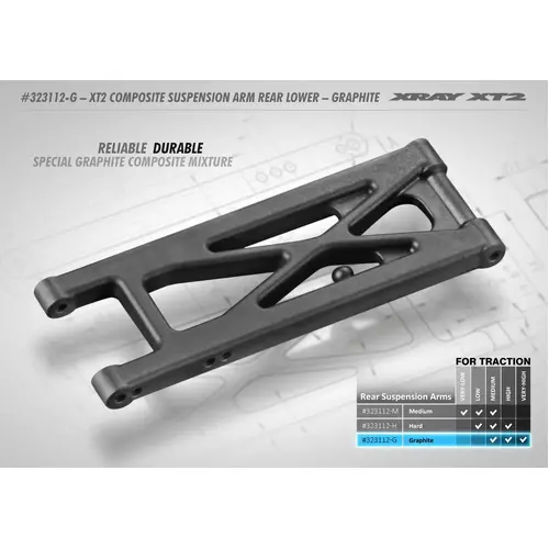 XRAY XT2 COMPOSITE SUSPENSION ARM REAR LOWER - GRAPHITE - XY323112-G