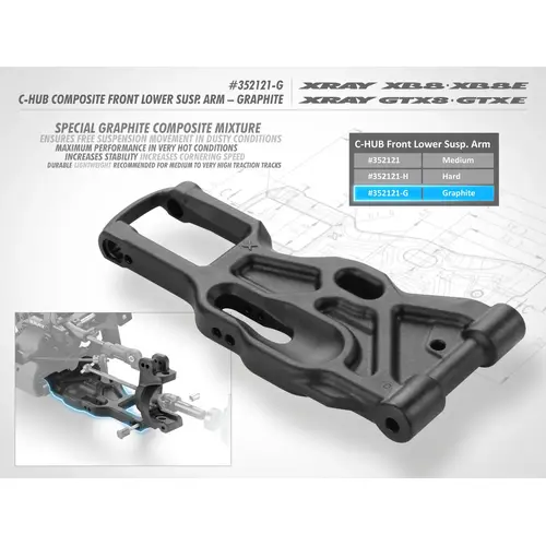 XRAY XB8 C-HUB COMPOSITE FRONT LOWER SUSPENSION ARM - GRAPHITE - XY352121-G