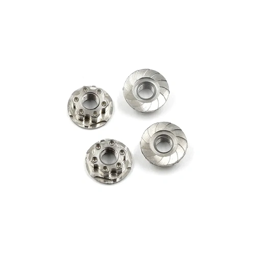 Yeah Racing Silver Titanium 4mm Flanged Serrated Nuts - Type A 4Pcs