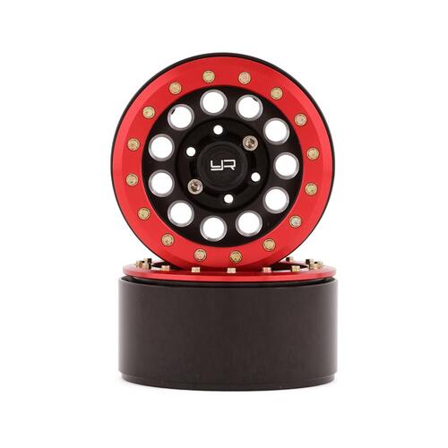 Yeah Racing 1.9" Aluminum F-RG Beadlock Wheels w/12mm Hex (Black/Red) (2)