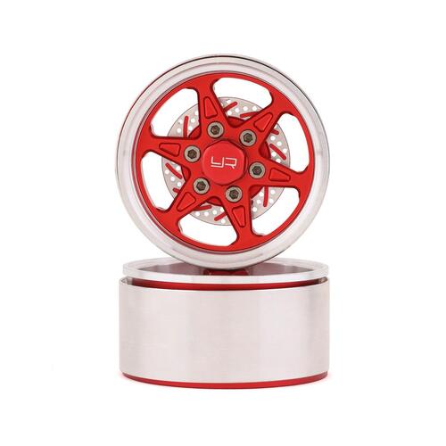 Yeah Racing 1.9" Aluminum BXC 6 Spoke Beadlock Wheels w/Faux Rotors (Red) (2)