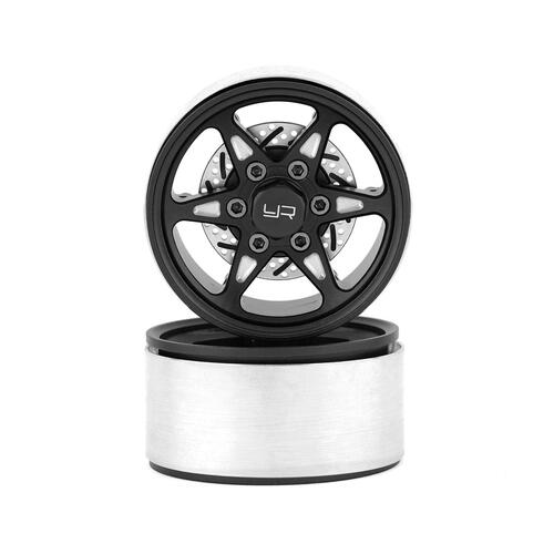 Yeah Racing 1.9" Aluminum BXN 6 Spoke Beadlock Wheels w/Faux Rotors (Black) (2)
