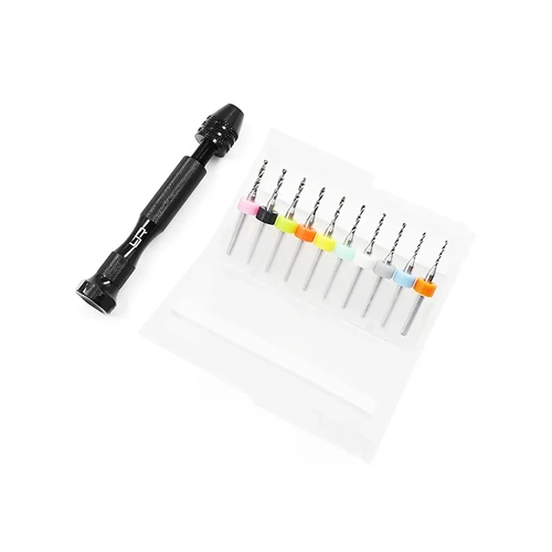 Yeah Racing Black Aluminium Hand Drill Set w/ 10Pc Drill Bits