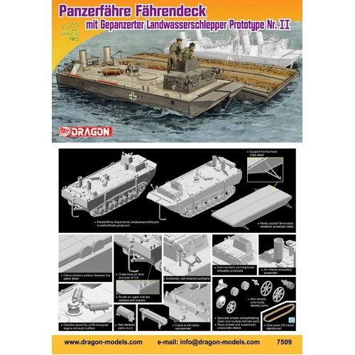 Dragon 7509 1/72 PANZERFÄHRE FÄHRENDECK mit GEPANZERTE LANDWASSERSCHLEPPER PROTOTYPE Nr.II