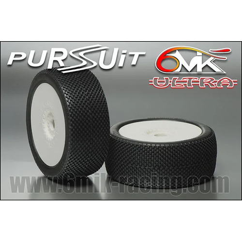 6Mik Pursuit Tyres glued on rims - 0/18 super Soft compound (pair) White Rims