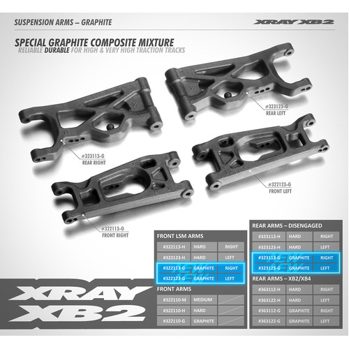 XRAY Front Right Low Mounting Suspension Arm (Graphite)